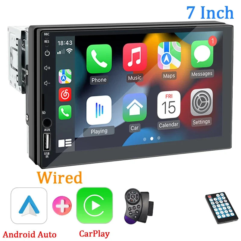 Car Radio 1 Din CarPlay & Android Auto Multimedia Player – 7'' HD Touch Screen, Bluetooth, MirrorLink, FM AUX Input, Autoradio Universale con Funzioni Avanzate